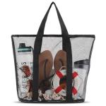 Grote strandtas, mesh strandtas, opvouwbare handtassen met ritssluiting, waterdichte zwembadtas, zandspeelgoedtas voor strand, vakantie, reizen, zwart