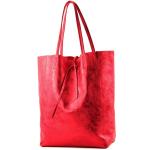 Modamoda T163 Shopper, tas, van leer, groot, met binnenvak, rood-metallic, Large