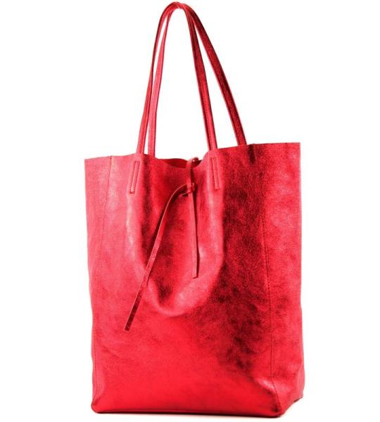 Modamoda T163 Shopper, tas, van leer, groot, met binnenvak, rood-metallic, Large