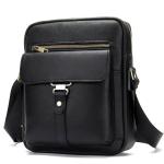CHDWEY Umhängetaschen für Herren Leder männliche Crossbody Bag Business Leder Männer Messenger Bag Vintage Männer Große Tasche Reißverschluss Schulterhandtaschen(Black)
