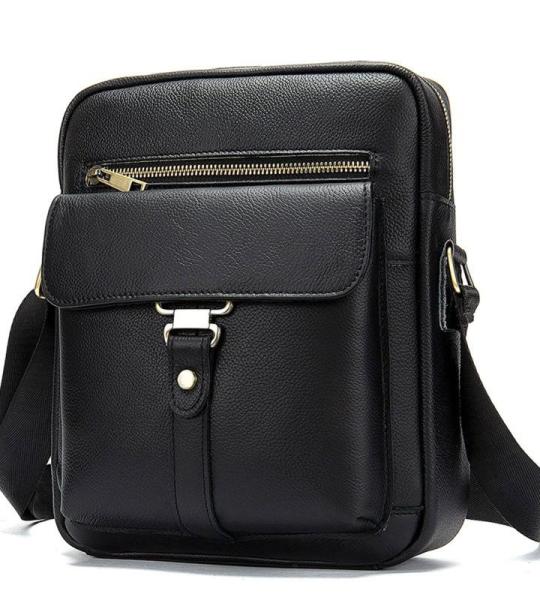 CHDWEY Umhängetaschen für Herren Leder männliche Crossbody Bag Business Leder Männer Messenger Bag Vintage Männer Große Tasche Reißverschluss Schulterhandtaschen(Black)