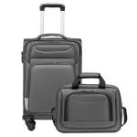 COOLIFE Koffer trolley koffer reiskoffer met 4 wielen stoffen koffer handbagage TSA-slot de koffer bevat 1 grote schoudertas, grijs, Softbox van Oxford-stof