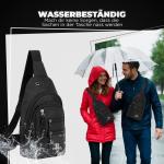 Borstzak - waterdichte schoudertas, ultralichte schoudertas met USB en hoofdtelefoonuitgang, sling bag voor heren en dames, 26 x 16 x 4,5 cm, zwart, zwart