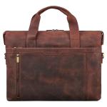 Seattle Moderne leren tas voor heren, van echt leer, groot, ideaal als zakelijke aktetas, platte laptoptas voor 14-15,6 inch voor op reis, met trolleyhouder, Ohio Bruin, Large