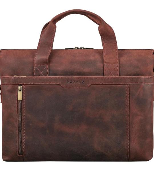 Seattle Moderne leren tas voor heren, van echt leer, groot, ideaal als zakelijke aktetas, platte laptoptas voor 14-15,6 inch voor op reis, met trolleyhouder, Ohio Bruin, Large