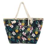 Grote strandtas waterafstotend met rits 58 x 38 x 18 cm bloemen en ananas