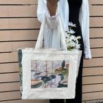 canvas draagtas esthetisch - draagtas met ritssluiting en binnenzak door schoudertassen voor dames winkelen, school