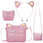 Weewooday 3 stuks kattenschoudertas, portemonnee, hoofdband voor meisjes, schattige handtassen voor meisjes, katten, handtas met mini-muntzakje en kattenhoofdband