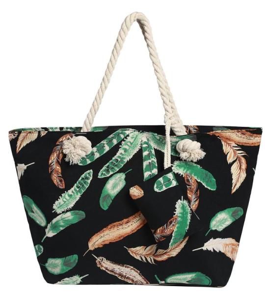 Grote waterafstotende strandtas met rits 58 x 38 x 18 cm veren