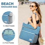 Grote strandtas voor vrouwen, waterdicht, zandbestendig, strandtas met make-uptas met ritszak (marineblauwe streep)