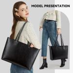 Totebag, grote schoudertas met ritssluiting van waterdicht PU-leer, damestas voor werk, school, reizen, dagelijks gebruik, Zwart-3