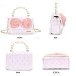 LIGUL Kinder-Schultertasche für kleine Mädchen, niedliche Schleife, Prinzessinnen-Umhängetasche, Baby-Geldbörsen, Mini-Perlen-Handtasche, 2–5 Jahre alt (Weiß)