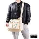 Canvas Messenger Bag met meerdere zakken, grote hobo crossbody tas voor dames en heren, beige