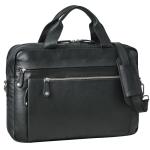 Moderne vintage schoudertas heren leer groot 'Boston' - ideaal als 14-15,6 inch laptoptas aktetas met laptopvak leren schoudertas echt leer, zwart, Large