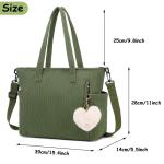 Cord Tote Bag tas dames schoudertas grote shopper tas handtas schoudertas voor werk kantoor reizen winkelen school, groen, Large, Schoudertas