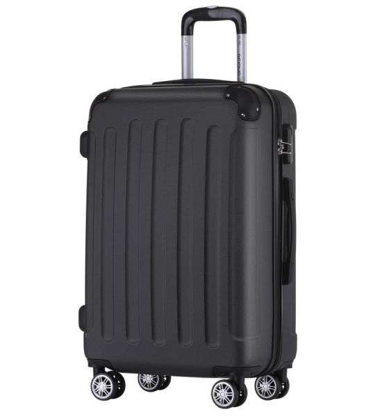 BEIBYE Koffer met harde schaal, trolley, rolkoffer, reiskoffer, veiligheid, cijferslot, dubbele wielen, ABS-materiaal, handbagage, 4 wielen, M-L-XL-set, zwart