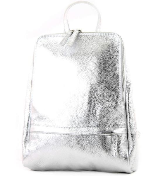 Modamoda.de T138 Italiaanse damesrugzak van leer, zilver, Medium