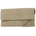 Modamoda T151/M151 Italiaanse clutch van suède/leer, metallic, zandkleuren, Small