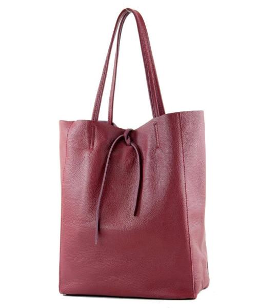 Modamoda T163 Shopper, tas, van leer, groot, met binnenvak, paars/rood, Large