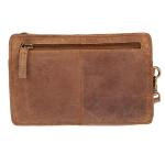 Heren echt lederen polstas herenhandtas documententas tas dubbele kamer, tan, 21 x 13 x 7 cm