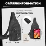Borstzak - waterdichte schoudertas, ultralichte schoudertas met USB en hoofdtelefoonuitgang, sling bag voor heren en dames, 26 x 16 x 4,5 cm, zwart, zwart