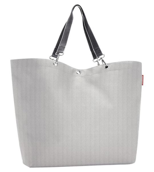 Shopper XL herringbone grey – ruime boodschappentas en elegante handtas in één, van waterafstotend materiaal, Herringbone Grey, XL