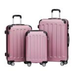 BEIBYE Koffer met harde schaal, trolley, rolkoffer, reiskoffer, veiligheid, cijferslot, dubbele wielen, ABS-materiaal, handbagage, 4 wielen, M-L-XL-set, roze