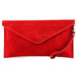 T106 Italiaanse clutch/avondtas van suède, rood, Small