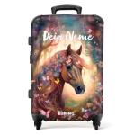 NoBoringSuitcases.com Kinderkoffer, handbagage, harde koffer met TSA-slot, jongens en meisjes, trolley, reiskoffer, draagtas, rolkoffer, klein of middelgroot, 1 paard met bloemen, 