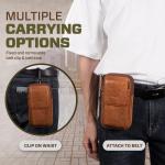 hengwin Multifunctionele echt lederen tas met dubbele ritssluiting, vintage look, schoudertas, mobiele telefoon, riemtas, telefoonholster voor reizen, outdoor-activiteiten