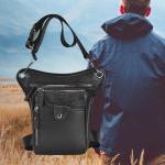 Waterdichte motortas lederen heren multifunctioneel ontwerp kleine koerierstas reizen riem taille pack drop been bag zakje (zwart)