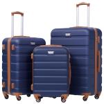 COOLIFE Harde koffer trolley rolkoffer reiskoffer ardschaal Boardcase handbagage met TSA-slot en 4 wielen, blauw/bruin, Premium koffer