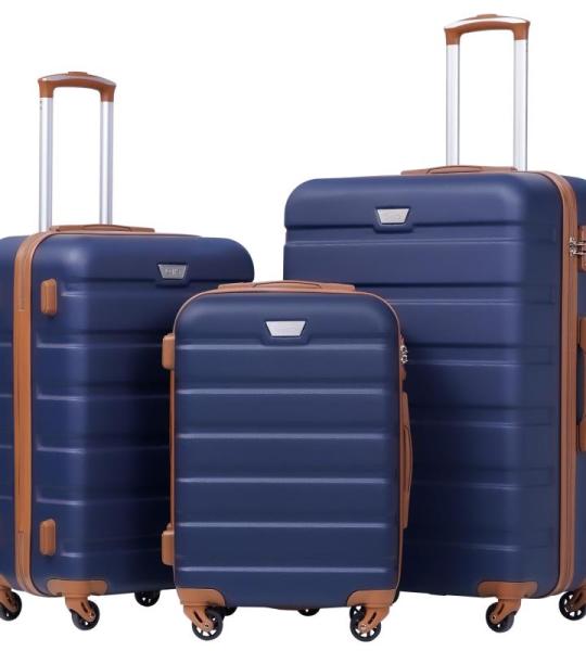 COOLIFE Harde koffer trolley rolkoffer reiskoffer ardschaal Boardcase handbagage met TSA-slot en 4 wielen, blauw/bruin, Premium koffer