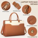 Shopper Grote laptophandtas voor dames, 15,6 inch, PU-leer, werktas, lerarentas, waterdicht, laptoptas met portemonnee voor business, kantoor, school, bruin+wit, Elegant