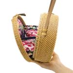 Witte ronde rotan tas schouder lederen riemen | rieten handgeweven strandtassen voor vrouwen | Strotas Boho Cirkel Crossbody Schoudertas In Zomervakantie Met Bloempatroon, Bruin, E