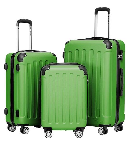 BEIBYE Koffer met harde schaal, trolley, rolkoffer, reiskoffer, veiligheid, cijferslot, dubbele wielen, ABS-materiaal, handbagage, 4 wielen, M-L-XL-set, olijfgroen
