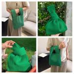 Vrouwen Handvat Tassen Polsbandjes Effen Kleur Gift Bag Cross-Body Gebreide Mouw Knoop Tas Kleine Leuke Draagbare Portemonnee Opvouwbare Tote, Groen, Solid-groen