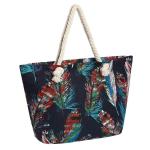 Grote waterafstotende strandtas met rits 58 x 38 x 18 cm gekleurde veren
