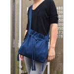 Dames schoudertas/buideltas - met gevlochten band - middeleeuwen - canvas - blauw