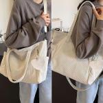 Tote Bag Shoppertas voor dames, grote handtas, corduroy, grote tas, beige, schoudertas, groot, dames, totes, esthetisch, voor universiteit, school, werk, kantoor, reizen, winkelen,