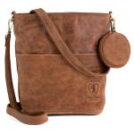 Vintage schoudertas Sofia, schoudertas van leer met 2 riemen, handtas voor dames, camel