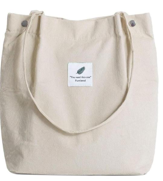 Koord Tas Womens Grote Corduroy Tote Bag Vrouwen Schouder Handtassen voor School Winkelen Werk College Casual, Beige-2, L, Retro