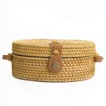 Witte ronde rotan tas schouder lederen riemen | rieten handgeweven strandtassen voor vrouwen | Strotas Boho Cirkel Crossbody Schoudertas In Zomervakantie Met Bloempatroon, Bruin, E