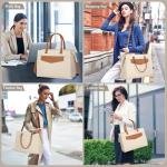 Handtas voor dames, schoudertas, 2-in-1 shopper voor dames, 15,6 inch, groot, PU-leer, laptoptas, waterdicht, werktas voor business, kantoor, school, beige met bruin, Utility