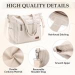Corduroy draagtas, grote schoudertas voor dames, lichtgewicht casual crossbody handtas met rits voor werk, reizen, winkelen, Beige