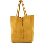 - T163 - Ital. Shopper Large met binnenvak van leer, mosterdgeel suède., Large
