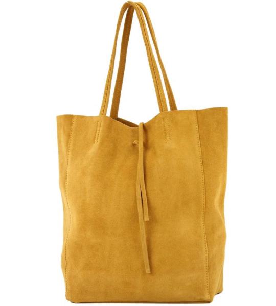 - T163 - Ital. Shopper Large met binnenvak van leer, mosterdgeel suède., Large