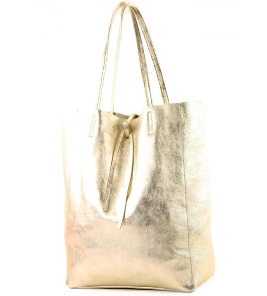 Modamoda T163 Shopper, tas, van leer, groot, met binnenvak, goud-metallic, Large