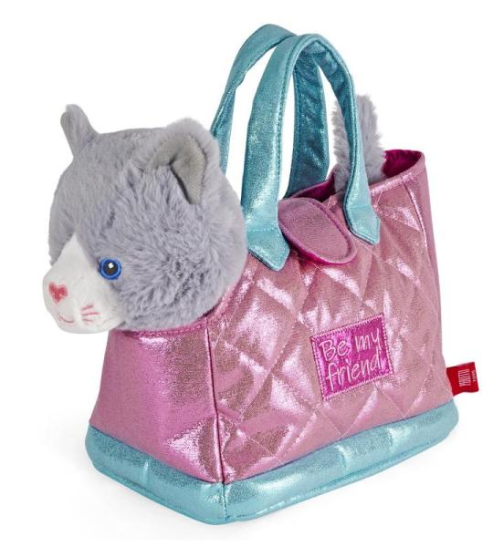 PERLETTI Kuscheltier Handtasche für Kleine Mädchen 3 4 5 6 Jahre - Weiche Kindertasche mit Abnehmbarem Plüsch für Kindergarten - Welpe Kätzchen Pudel Plüschtier