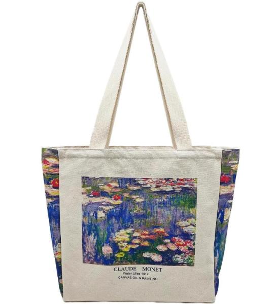 Draagtas, van jute, met vintage print, boodschappentas, canvas, schoudertas, tote, schoudertas, voor dames, 35 x 10 x 33 cm, Elegant